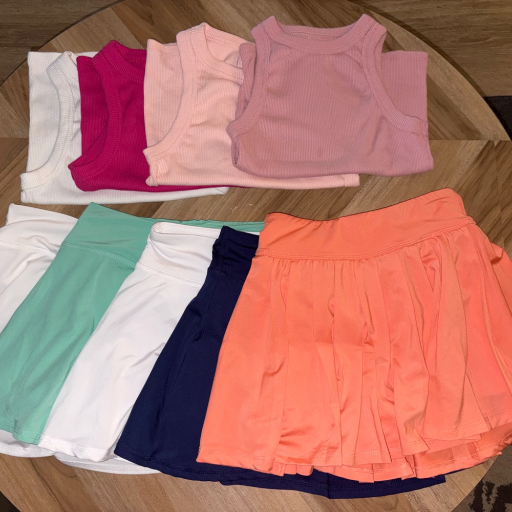 Girls Mixed Tank Tops & Skort Set in Coral, Navy, Mint, White & Pink